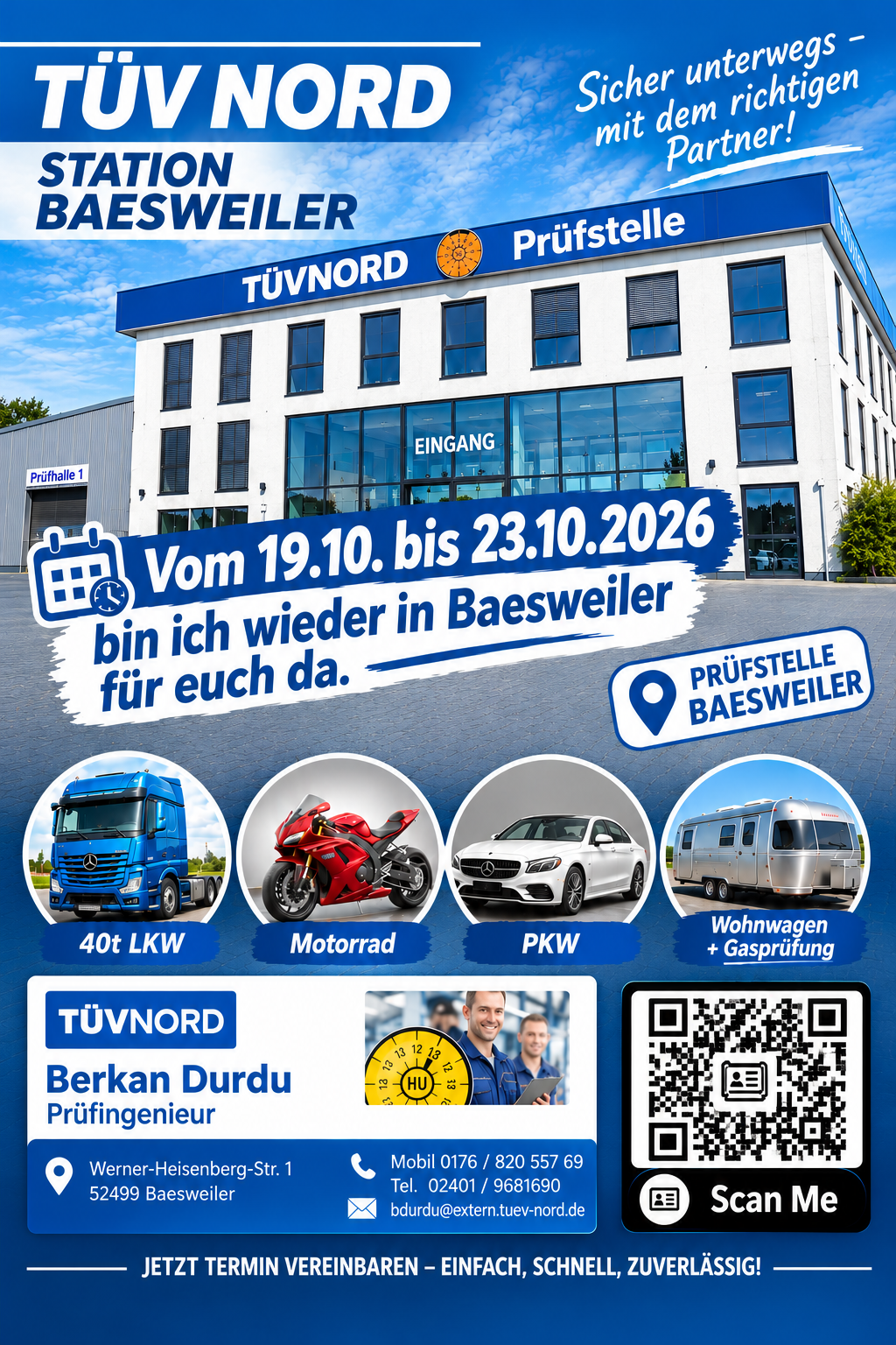 TÜV NORD Station Baesweiler – vom 19.10. bis 23.10.2026 bin ich wieder in Baesweiler für euch da.